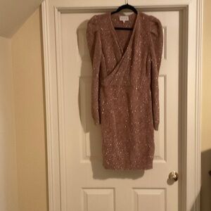 Adelyn Rae Sparkling Long Sleeve Dress in Rose Gold size Large